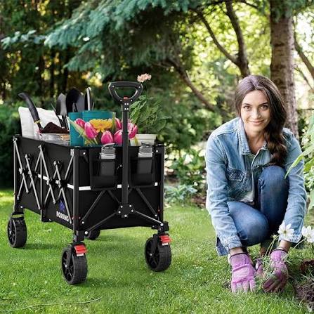 Collapsible Folding Outdoor Utility Wagon, Black